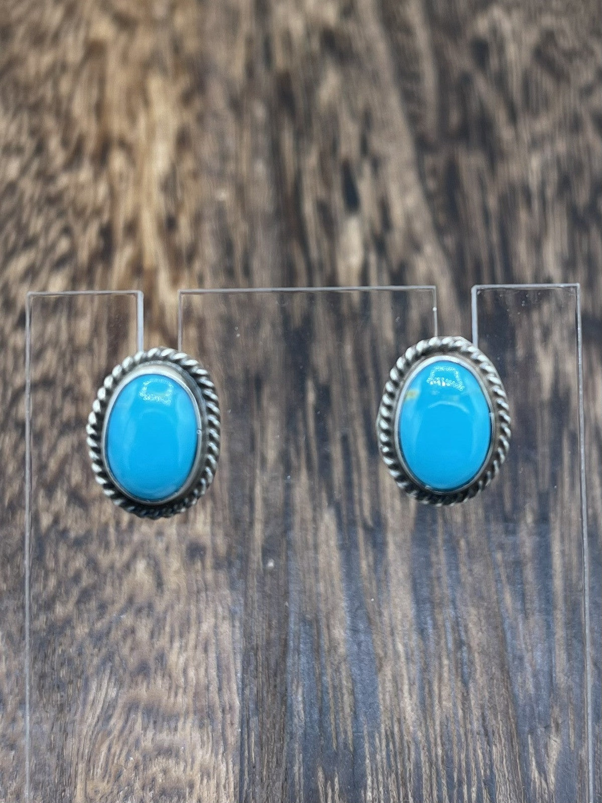 Navajo Handmade Sterling Silver Kingman Turquoise Post Stud Earrings Byron Begay