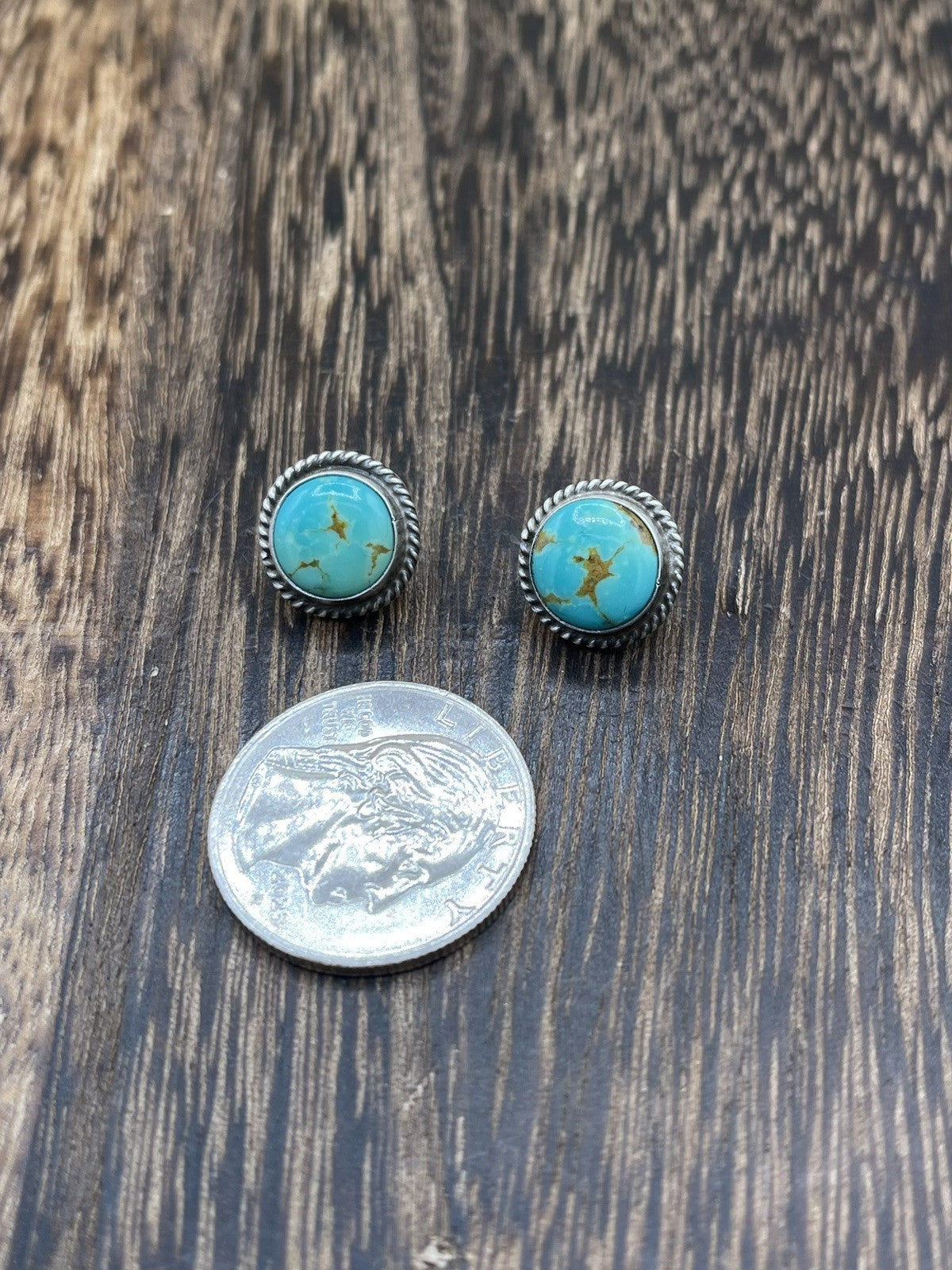 Navajo Handmade Sterling Silver Kingman Turquoise Post Stud Earrings Byron Begay