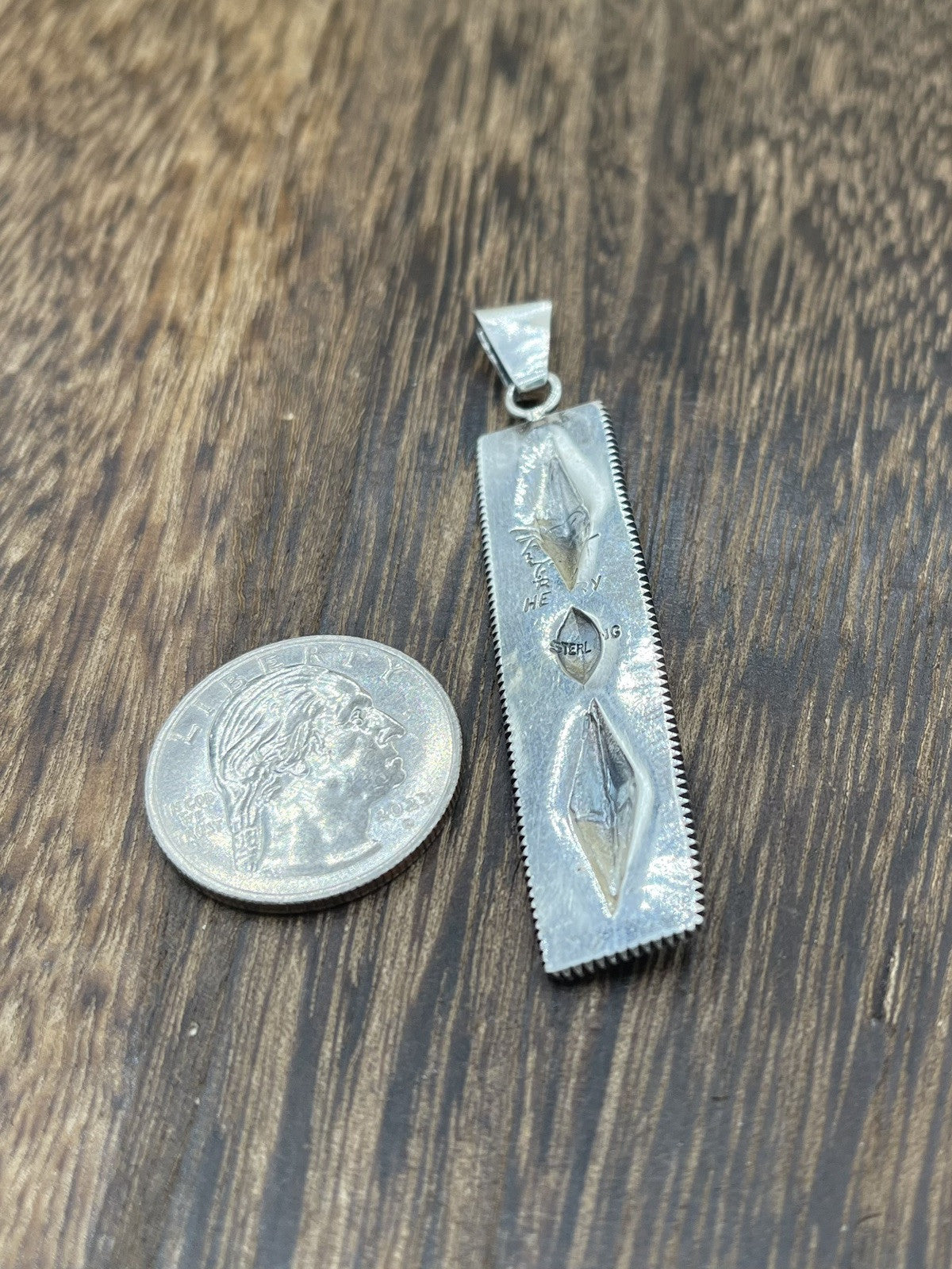 Navajo Handmade Sterling Silver Stamped Old Look Pendant By Ronnie Henry