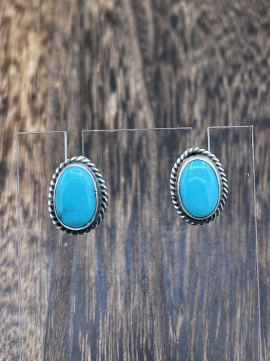 Navajo Handmade Sterling Silver Kingman Turquoise Post Stud Earrings Byron Begay