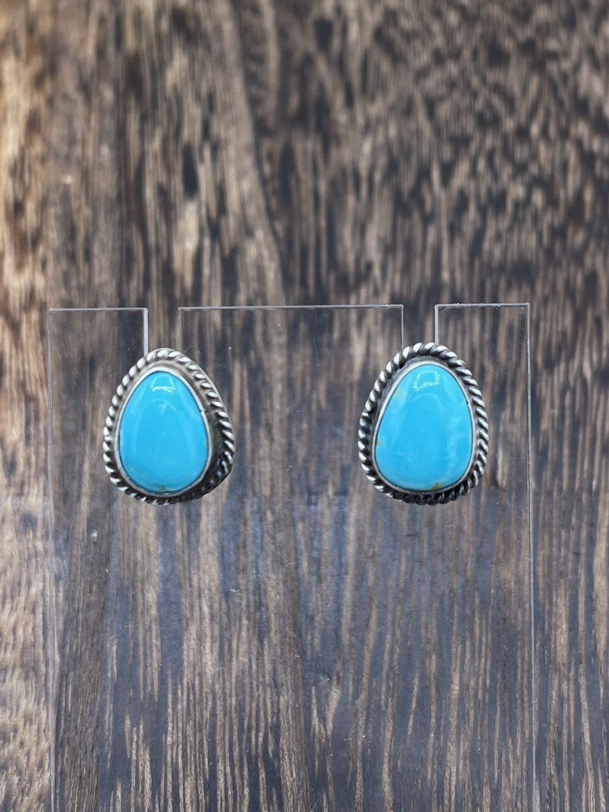 Navajo Handmade Sterling Silver Kingman Turquoise Post Stud Earrings Byron Begay