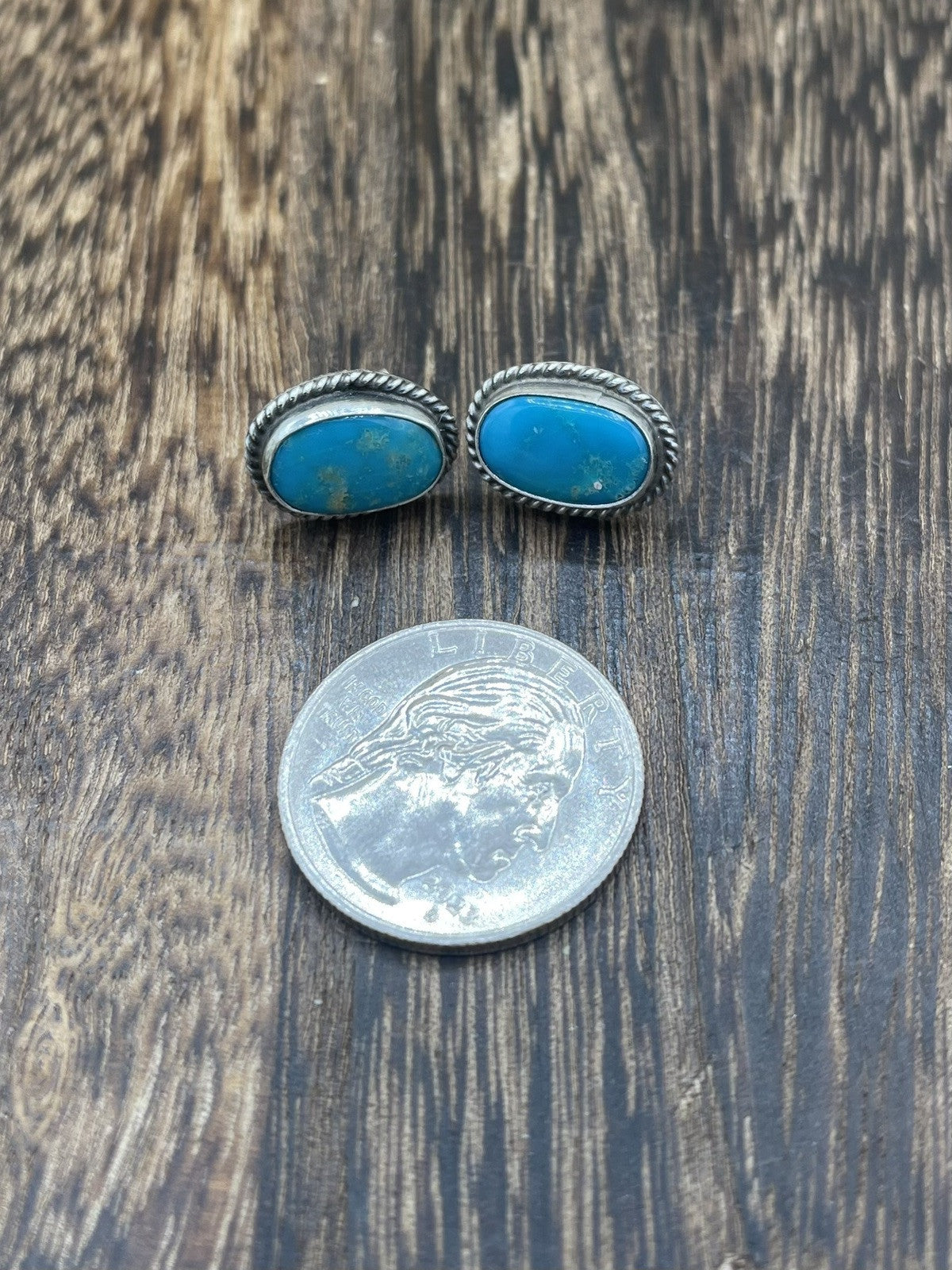 Navajo Handmade Sterling Silver Kingman Turquoise Post Stud Earrings Byron Begay