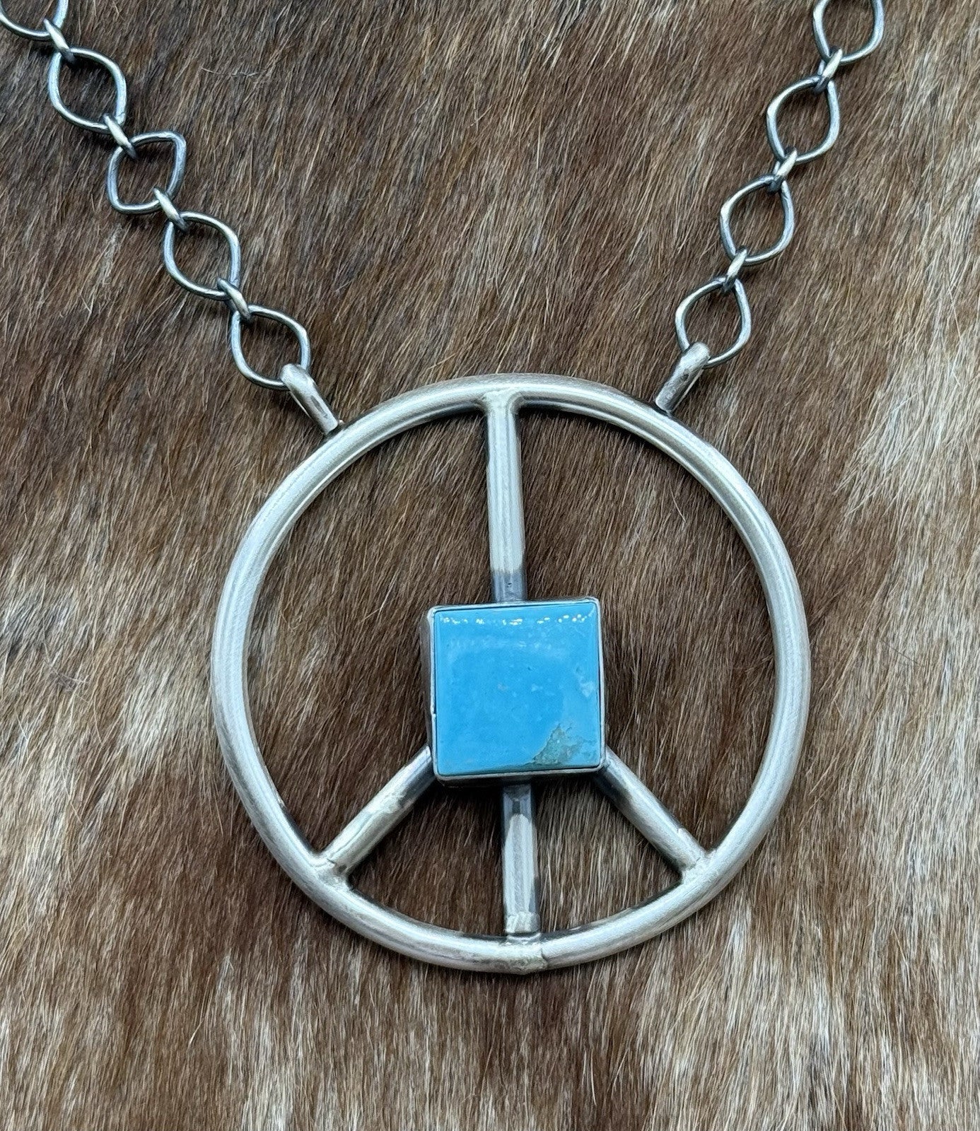 Native American Navajo handmade Sterling Silver Turquoise Peace Hippie Necklace