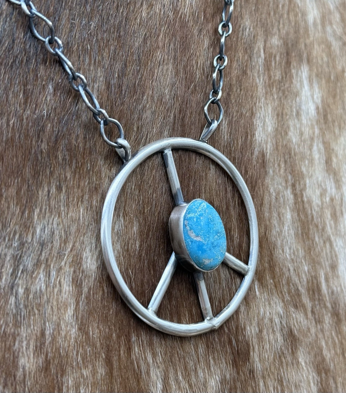 Native American Navajo handmade Sterling Silver Turquoise Peace Hippie Necklace