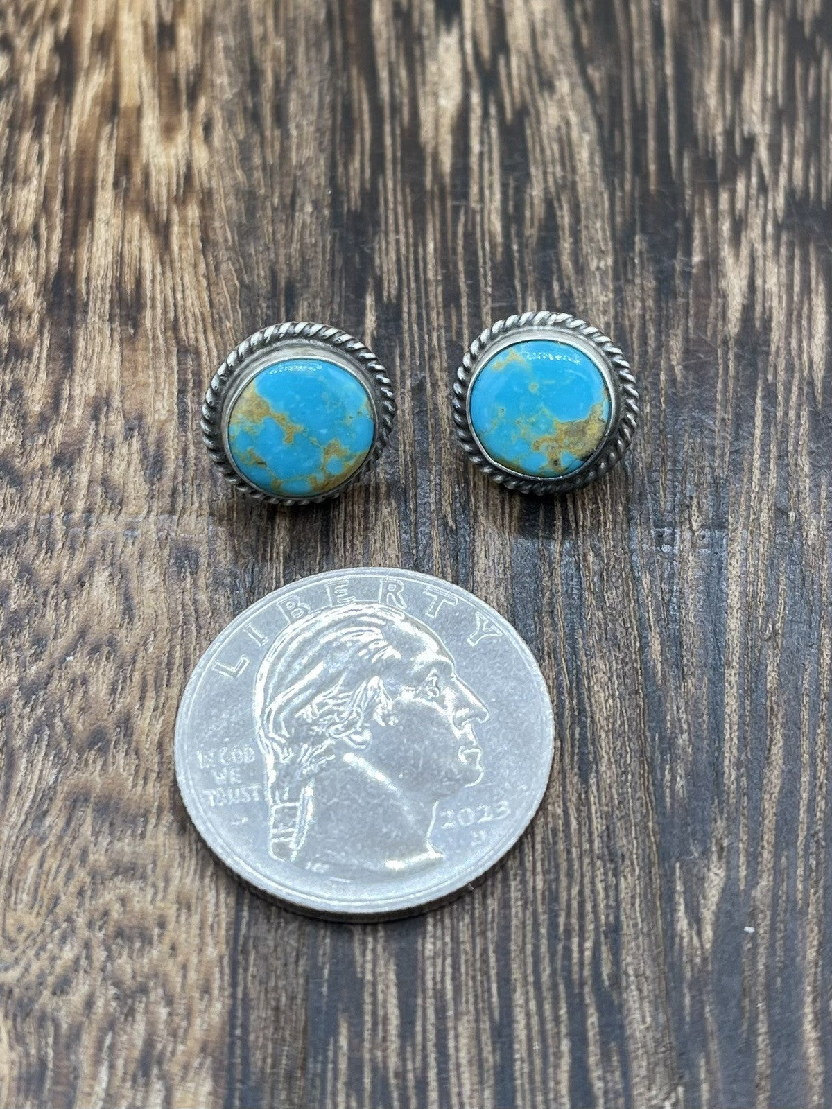 Navajo Handmade Sterling Silver Kingman Turquoise Post Stud Earrings Byron Begay