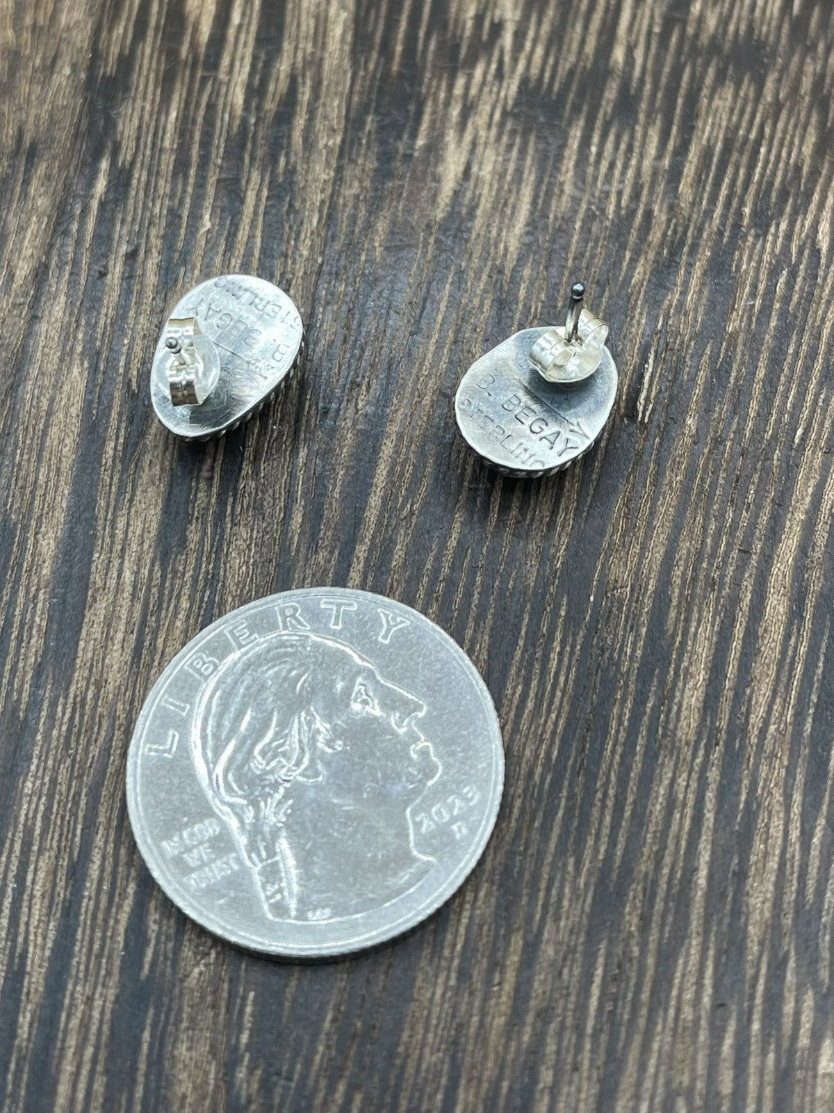 Navajo Handmade Sterling Silver Kingman Turquoise Post Stud Earrings Byron Begay