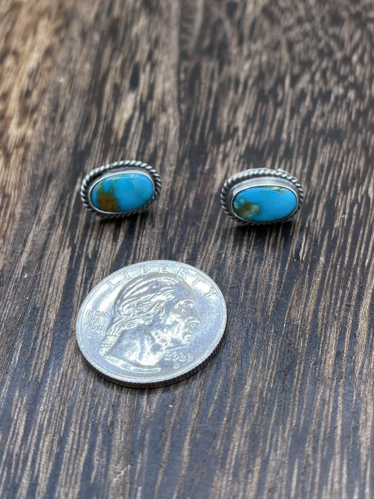 Navajo Handmade Sterling Silver Kingman Turquoise Post Stud Earrings Byron Begay