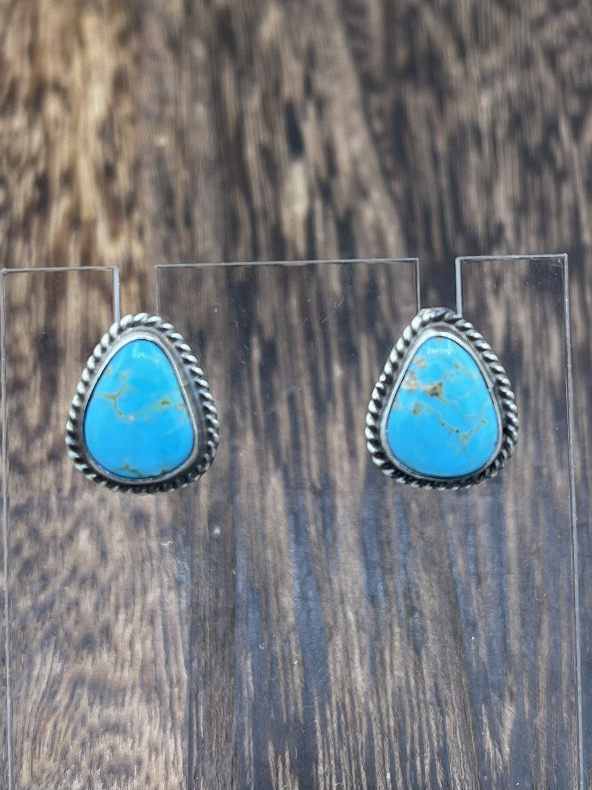 Navajo Handmade Sterling Silver Kingman Turquoise Post Stud Earrings Byron Begay