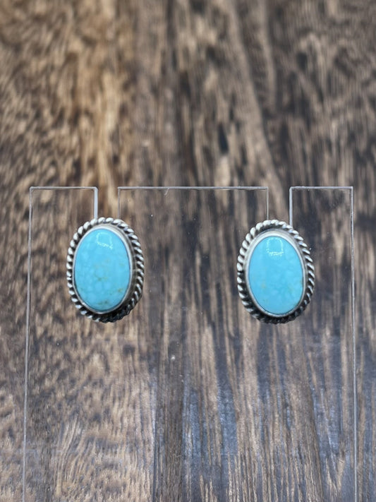 Navajo Handmade Sterling Silver Kingman Turquoise Post Stud Earrings Byron Begay