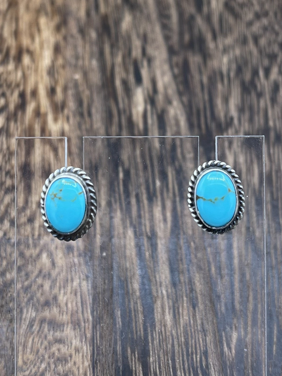 Navajo Handmade Sterling Silver Kingman Turquoise Post Stud Earrings Byron Begay