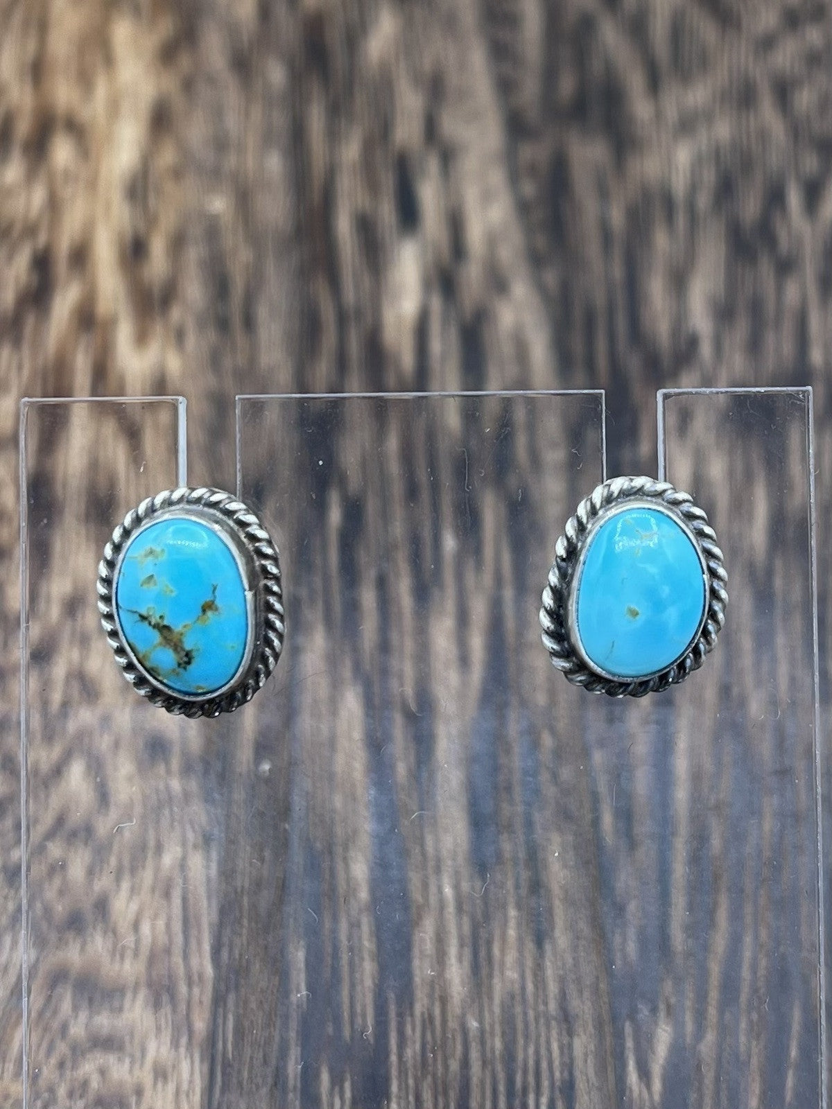 Navajo Handmade Sterling Silver Kingman Turquoise Post Stud Earrings Byron Begay