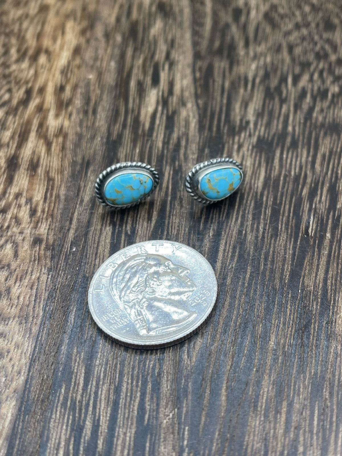 Navajo Handmade Sterling Silver Kingman Turquoise Post Stud Earrings Byron Begay