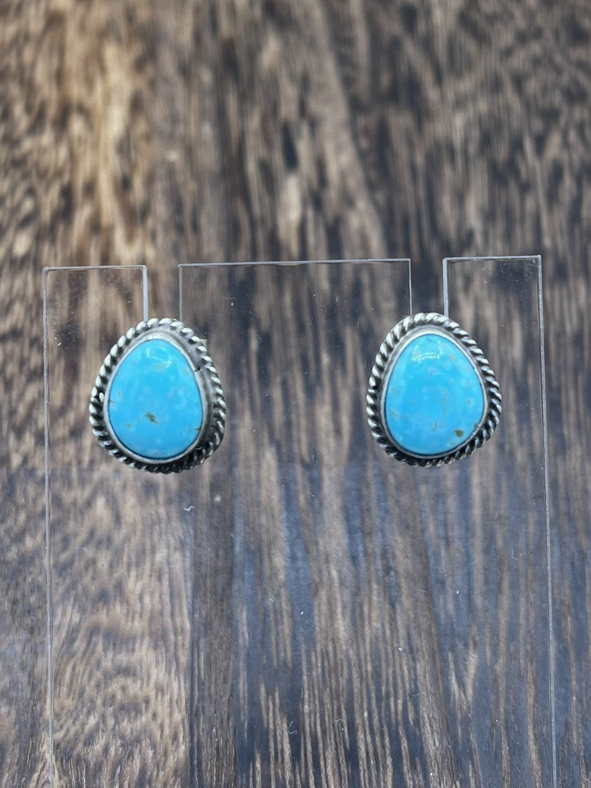 Navajo Handmade Sterling Silver Kingman Turquoise Post Stud Earrings Byron Begay