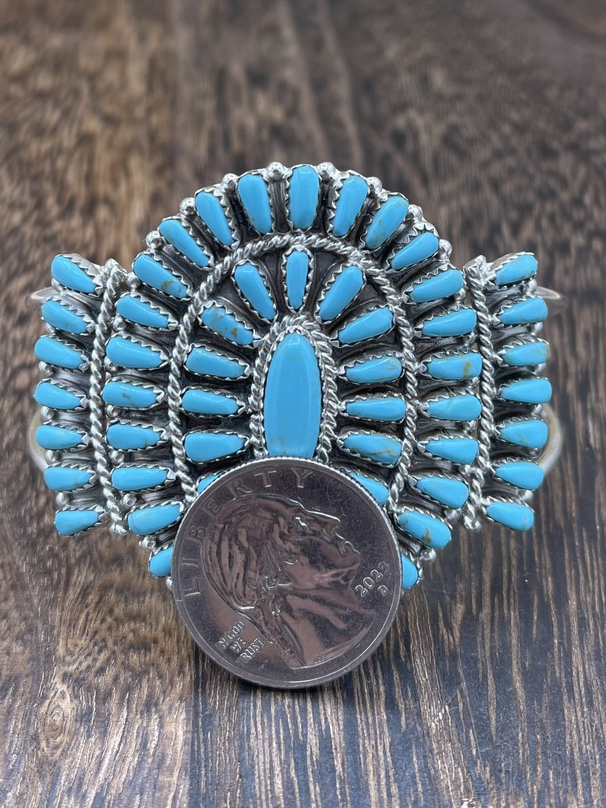 Native American Navajo Handmade Sterling Silver Turquoise Cluster Cuff Bracelet