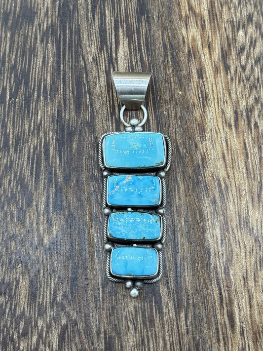 Navajo Handmade Sterling Silver Kingman Turquoise Drop Pendant By Scott Skeets