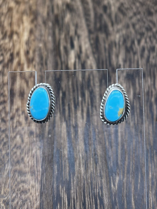 Navajo Handmade Sterling Silver Kingman Turquoise Post Stud Earrings Byron Begay