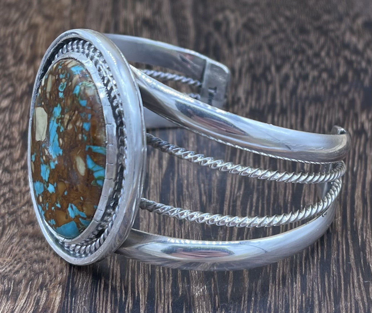 Navajo Handmade Sterling Silver Royston Turquoise Cuff Bracelet By Trish largo