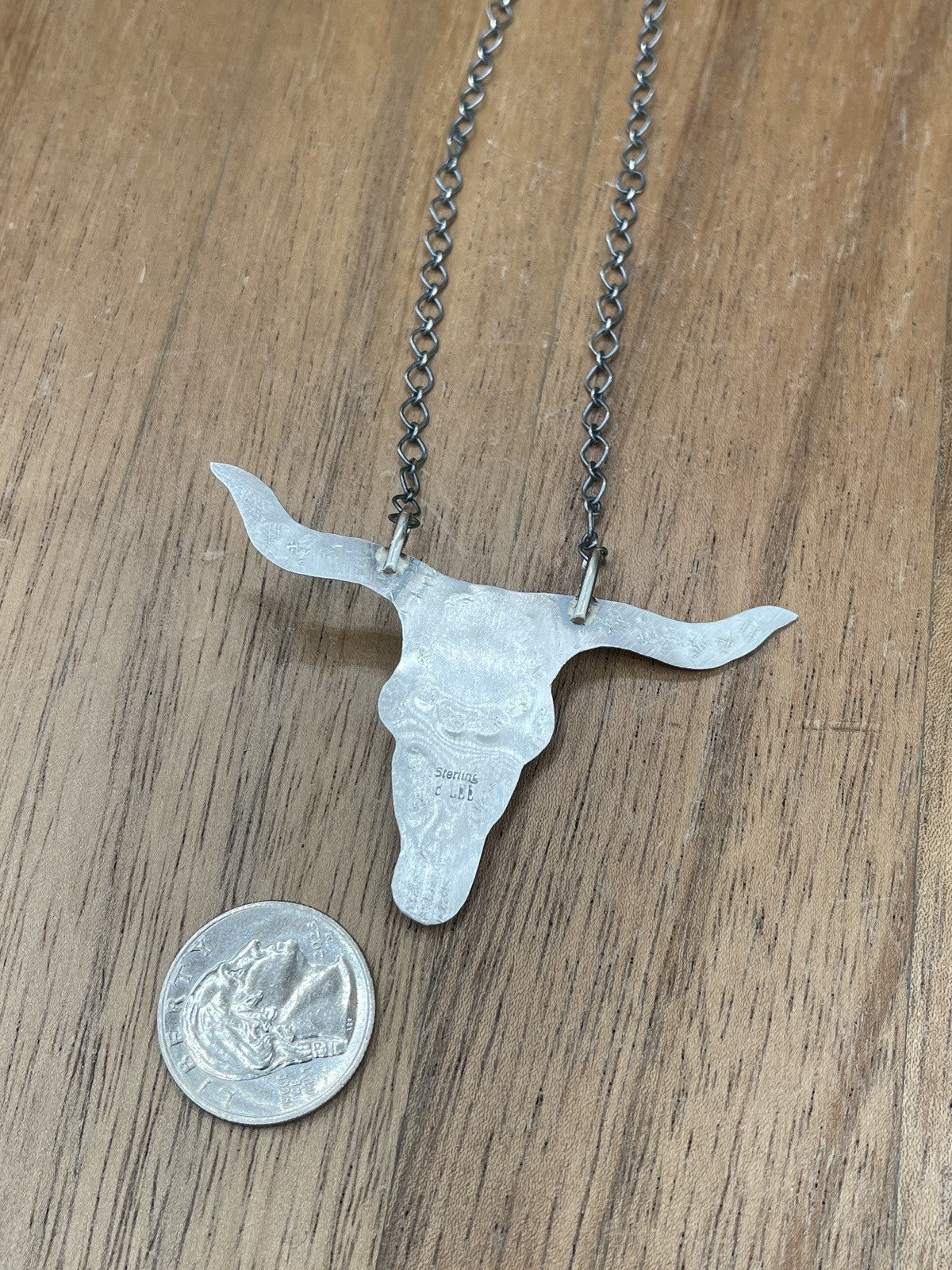 Navajo Handmade Sterling Silver Kingman Turquoise Longhorn Necklace By Betta Lee