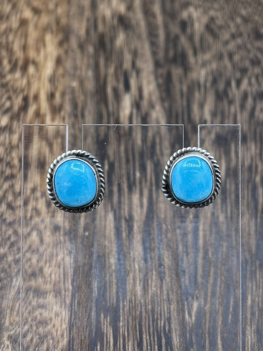 Navajo Handmade Sterling Silver Kingman Turquoise Post Stud Earrings Byron Begay