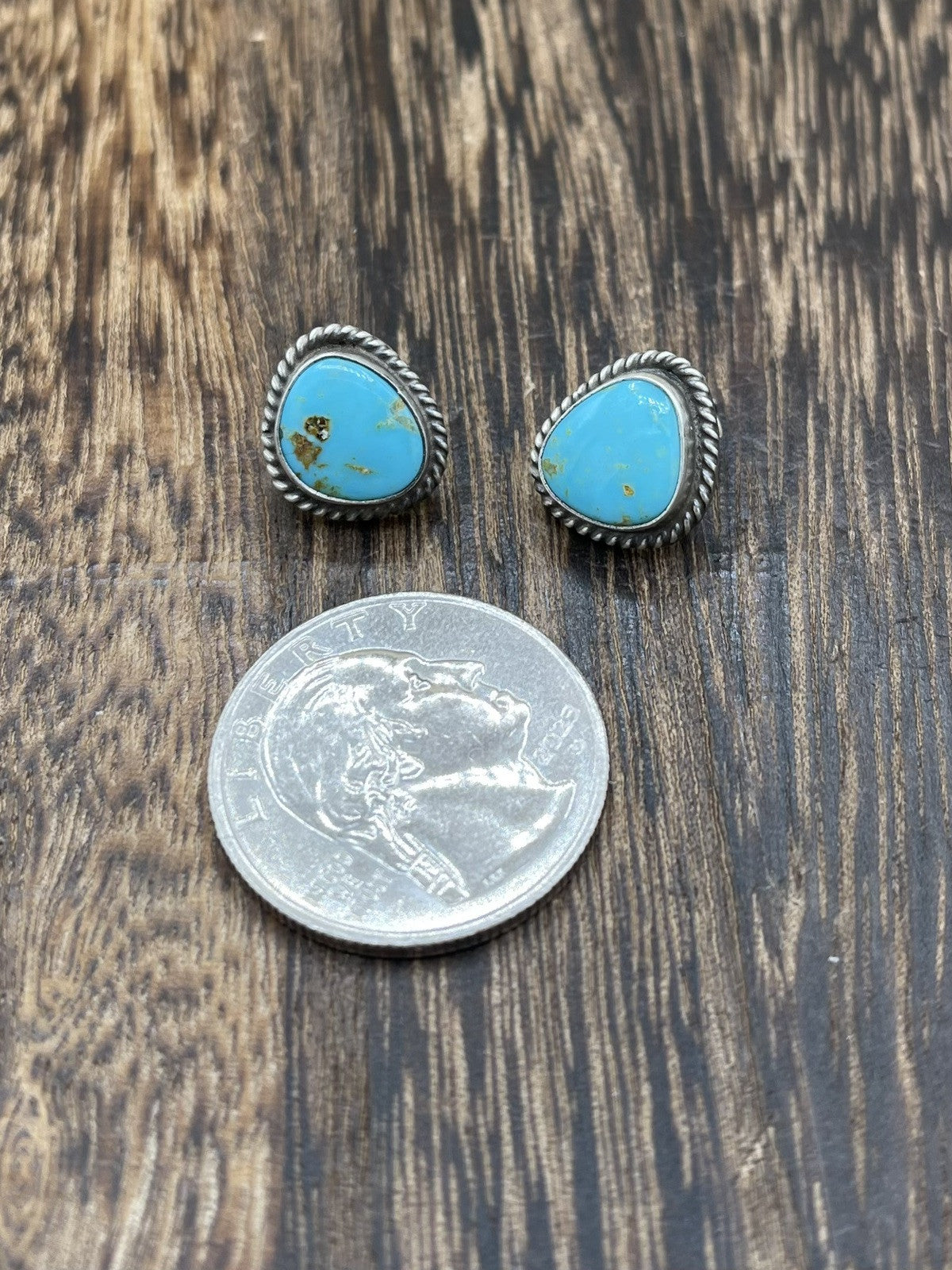 Navajo Handmade Sterling Silver Kingman Turquoise Post Stud Earrings Byron Begay