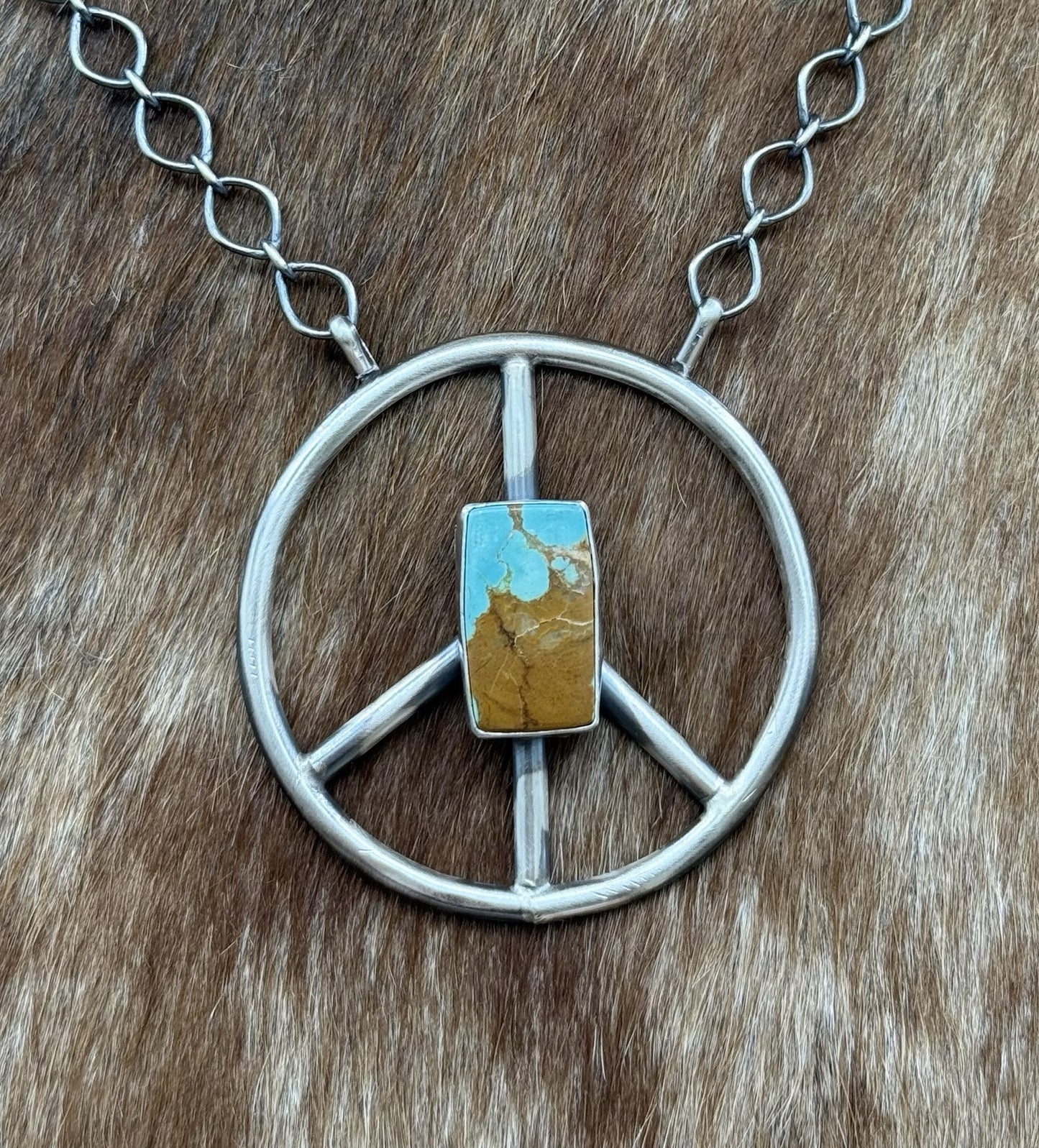 Navajo handmade Sterling Silver Number 8 Turquoise Peace Hippie Necklace 18”