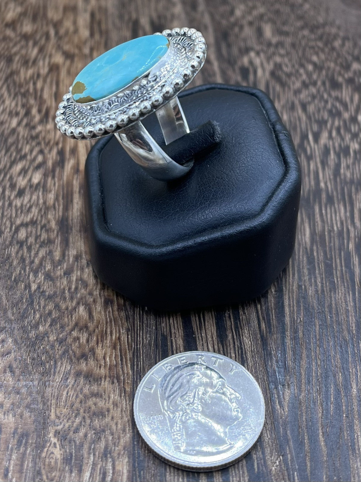 Navajo Handmade Sterling Silver Royston Turquoise Adjustable Ring Size 9 To 11