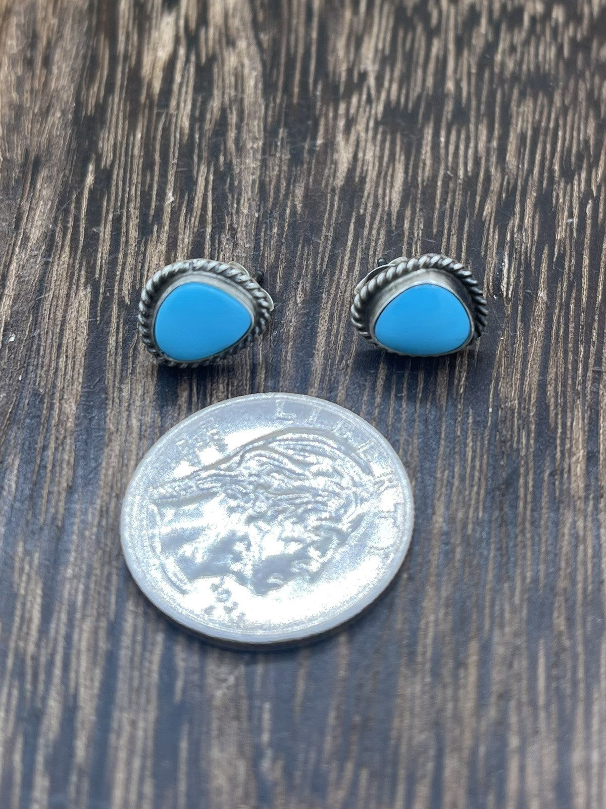 Navajo Handmade Sterling Silver Kingman Turquoise Post Stud Earrings Byron Begay