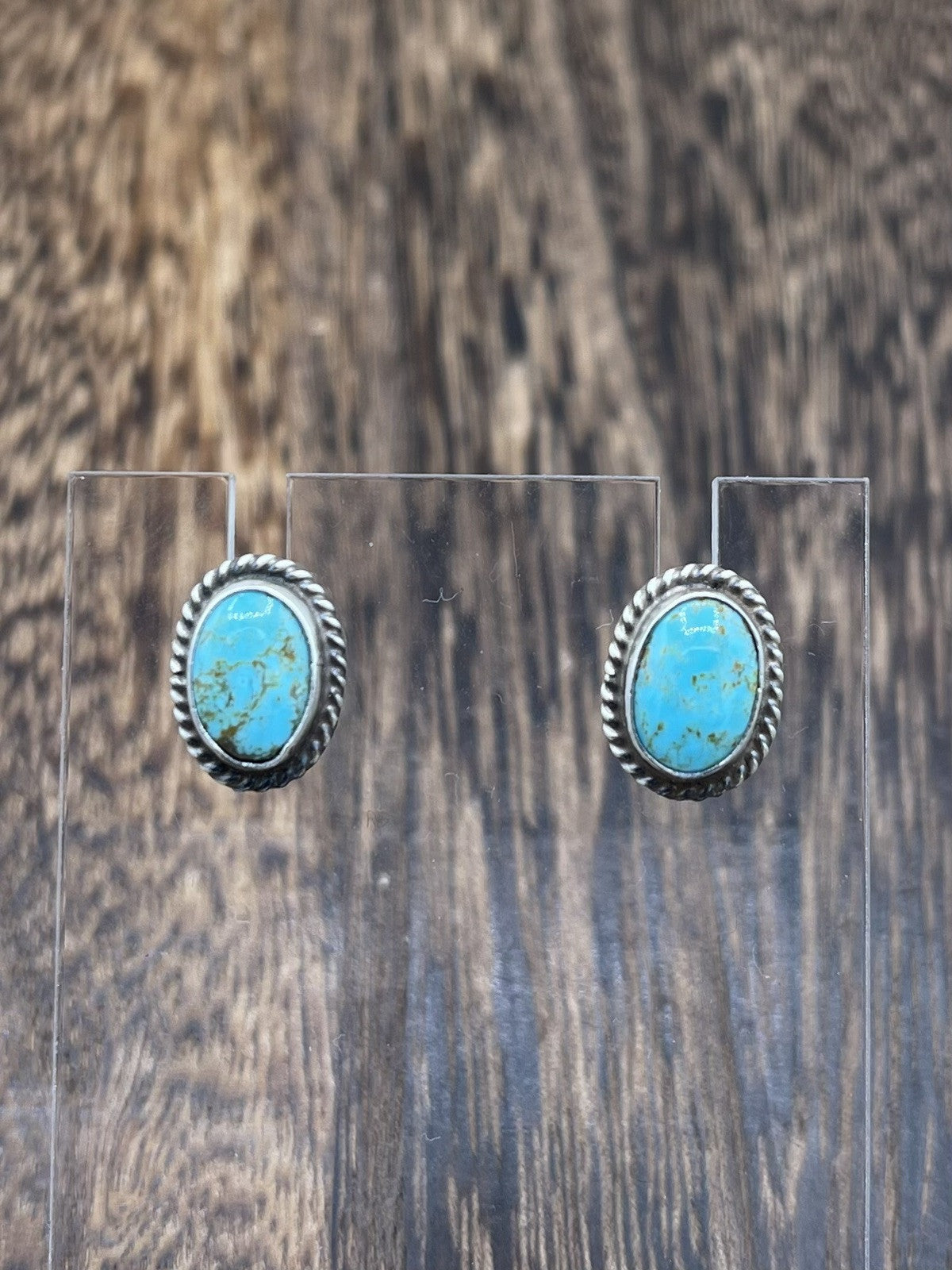 Navajo Handmade Sterling Silver Kingman Turquoise Post Stud Earrings Byron Begay