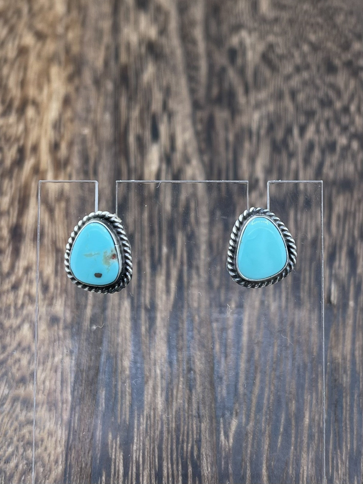 Navajo Handmade Sterling Silver Kingman Turquoise Post Stud Earrings Byron Begay