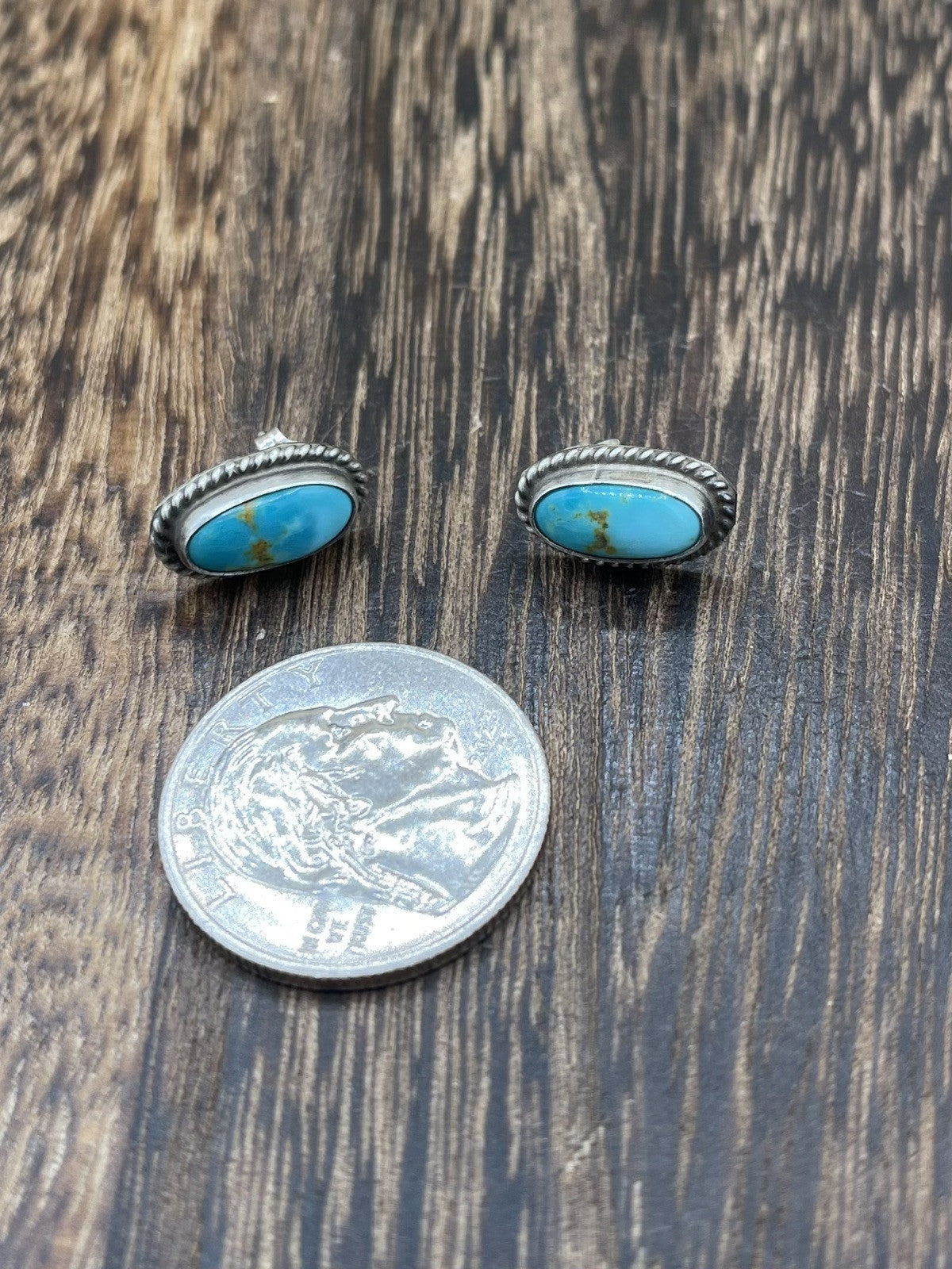 Navajo Handmade Sterling Silver Kingman Turquoise Post Stud Earrings Byron Begay