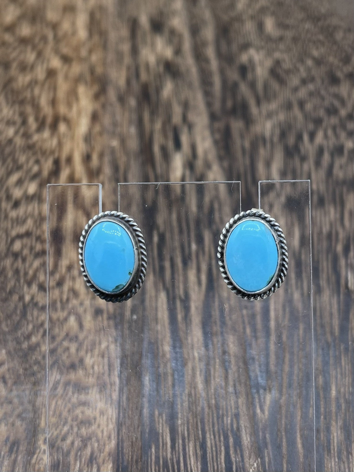 Navajo Handmade Sterling Silver Kingman Turquoise Post Stud Earrings Byron Begay