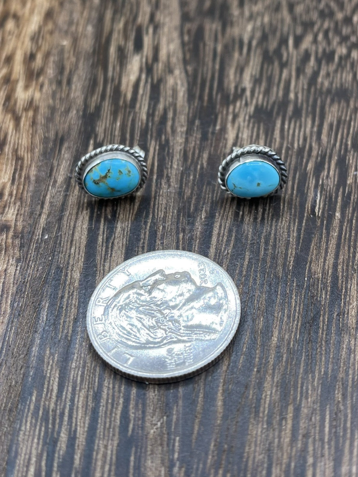 Navajo Handmade Sterling Silver Kingman Turquoise Post Stud Earrings Byron Begay