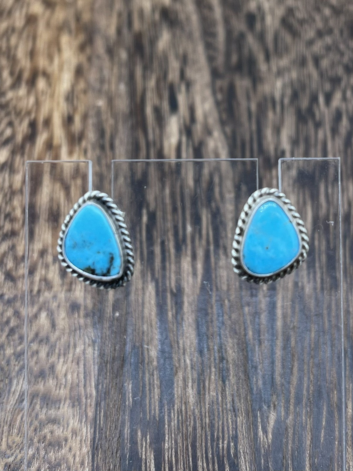 Navajo Handmade Sterling Silver Kingman Turquoise Post Stud Earrings Byron Begay