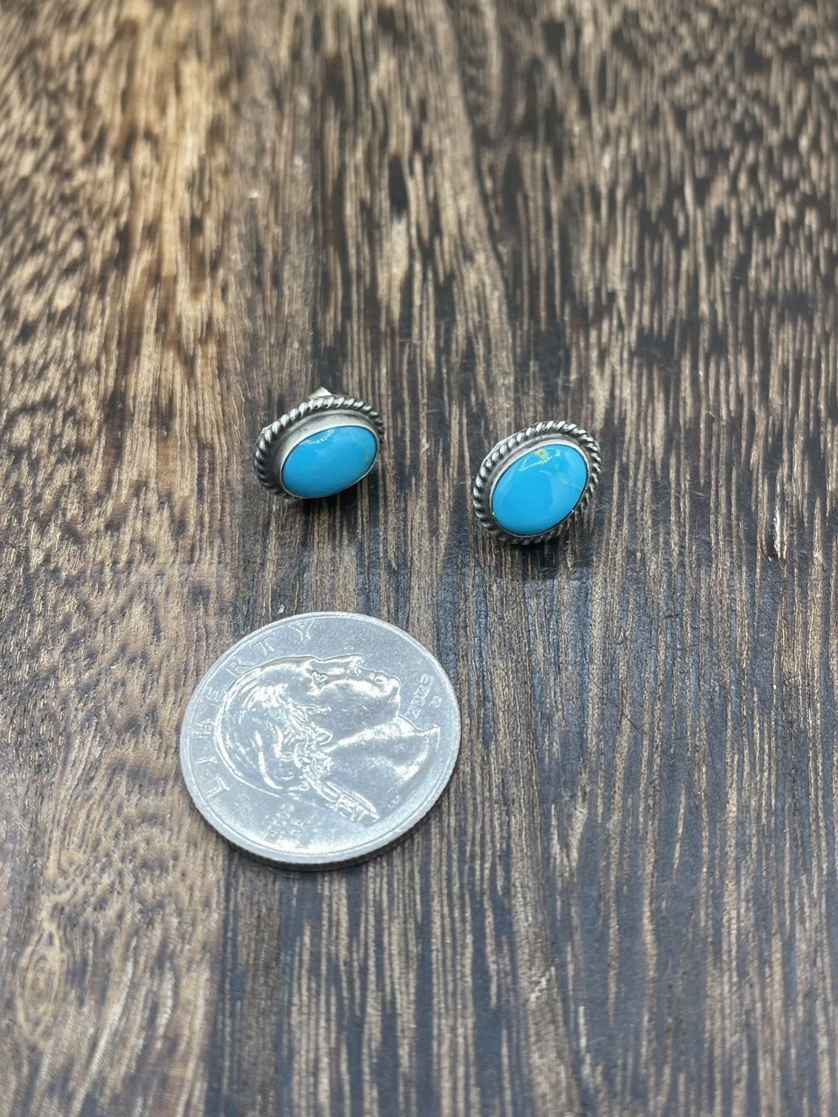 Navajo Handmade Sterling Silver Kingman Turquoise Post Stud Earrings Byron Begay