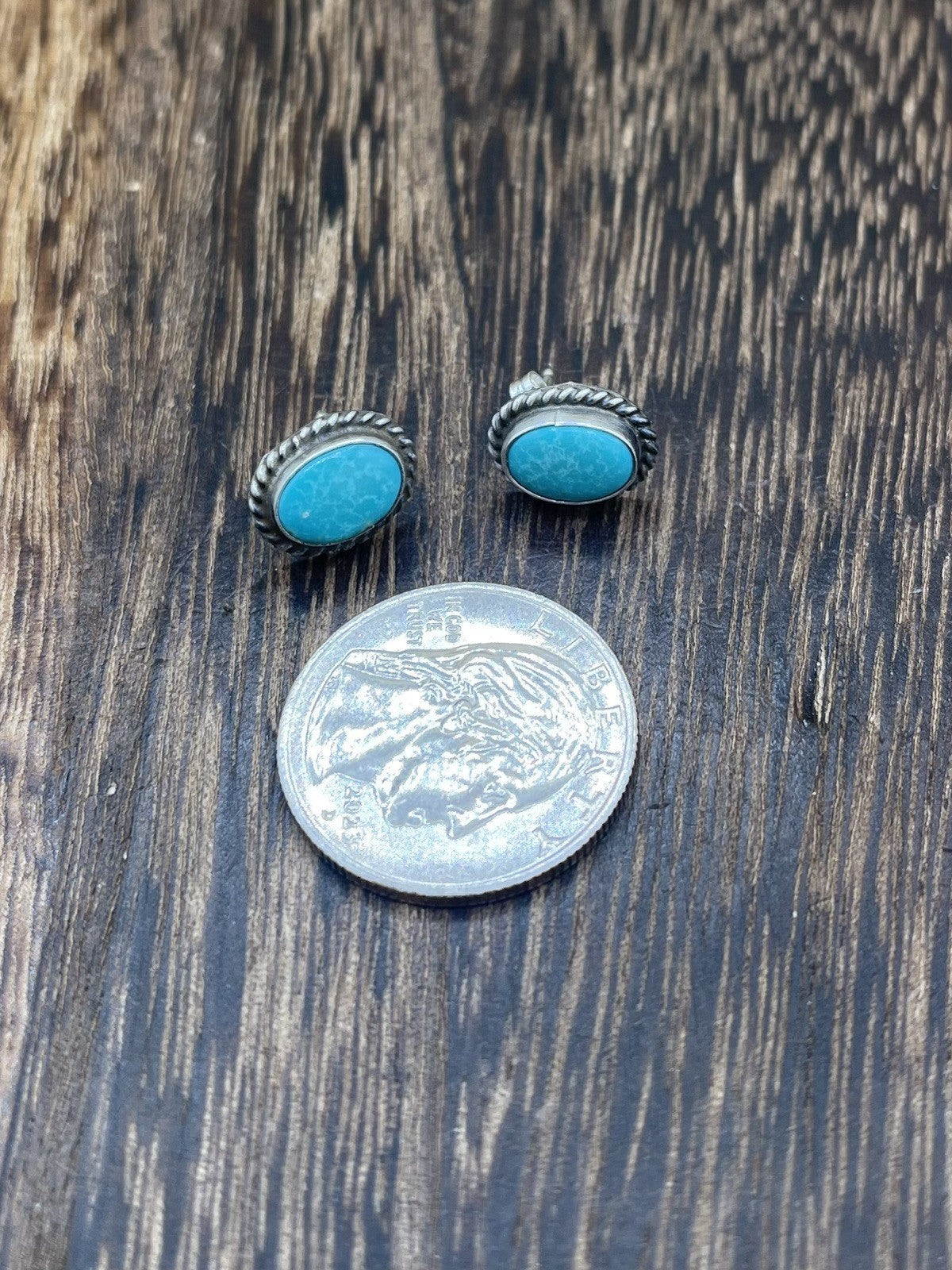 Navajo Handmade Sterling Silver Kingman Turquoise Post Stud Earrings Byron Begay