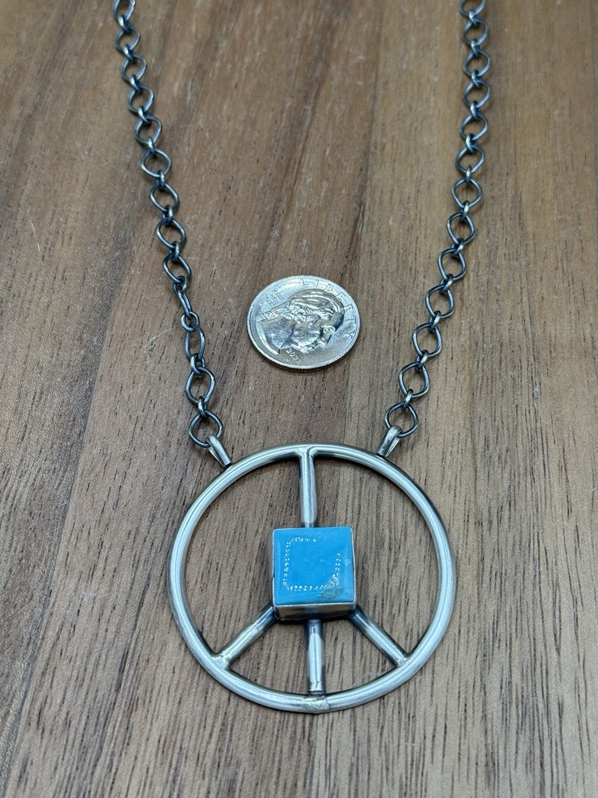 Native American Navajo handmade Sterling Silver Turquoise Peace Hippie Necklace