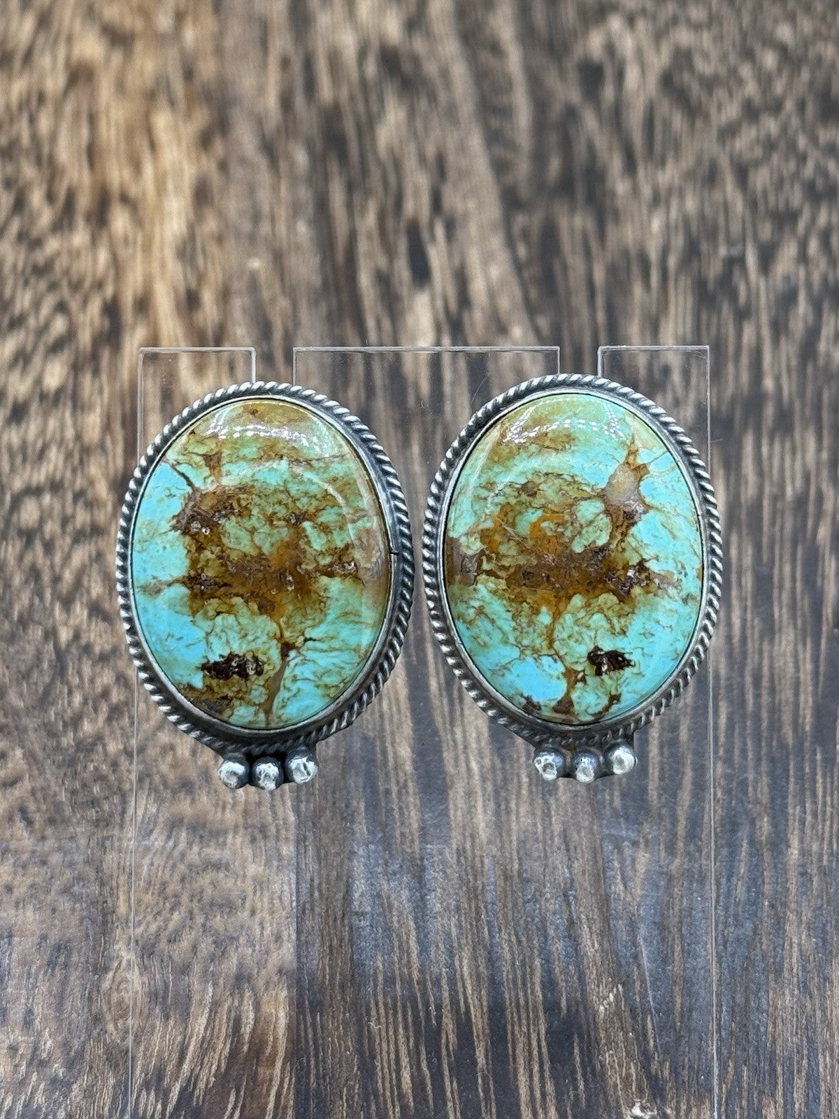 Navajo Handmade Sterling Silver Blue Glacier Turquoise Post Earrings Byron Begay