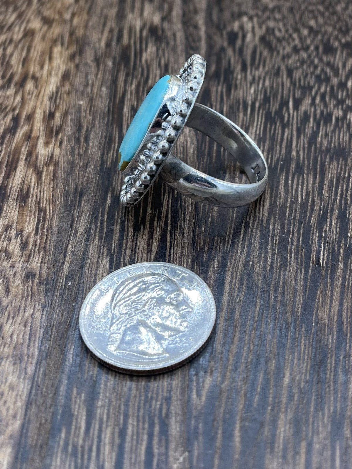 Navajo Handmade Sterling Silver Royston Turquoise Adjustable Ring Size 9 To 11