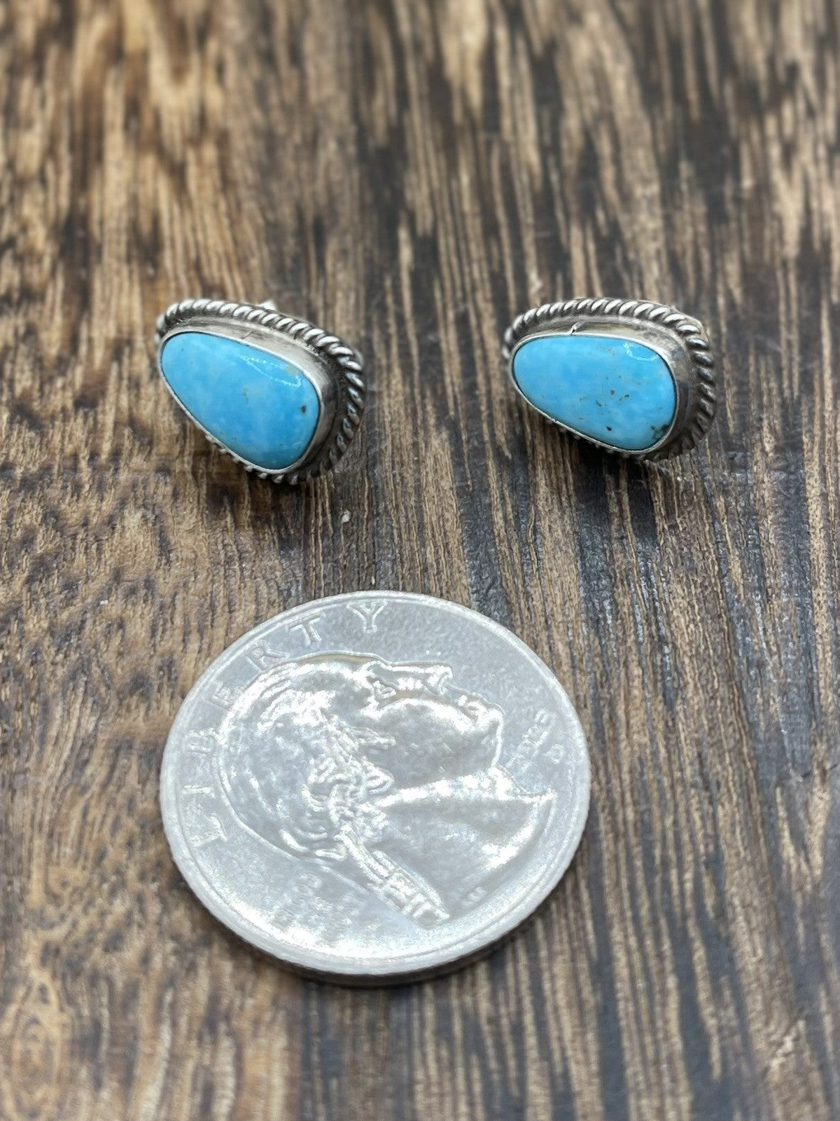 Navajo Handmade Sterling Silver Kingman Turquoise Post Stud Earrings Byron Begay