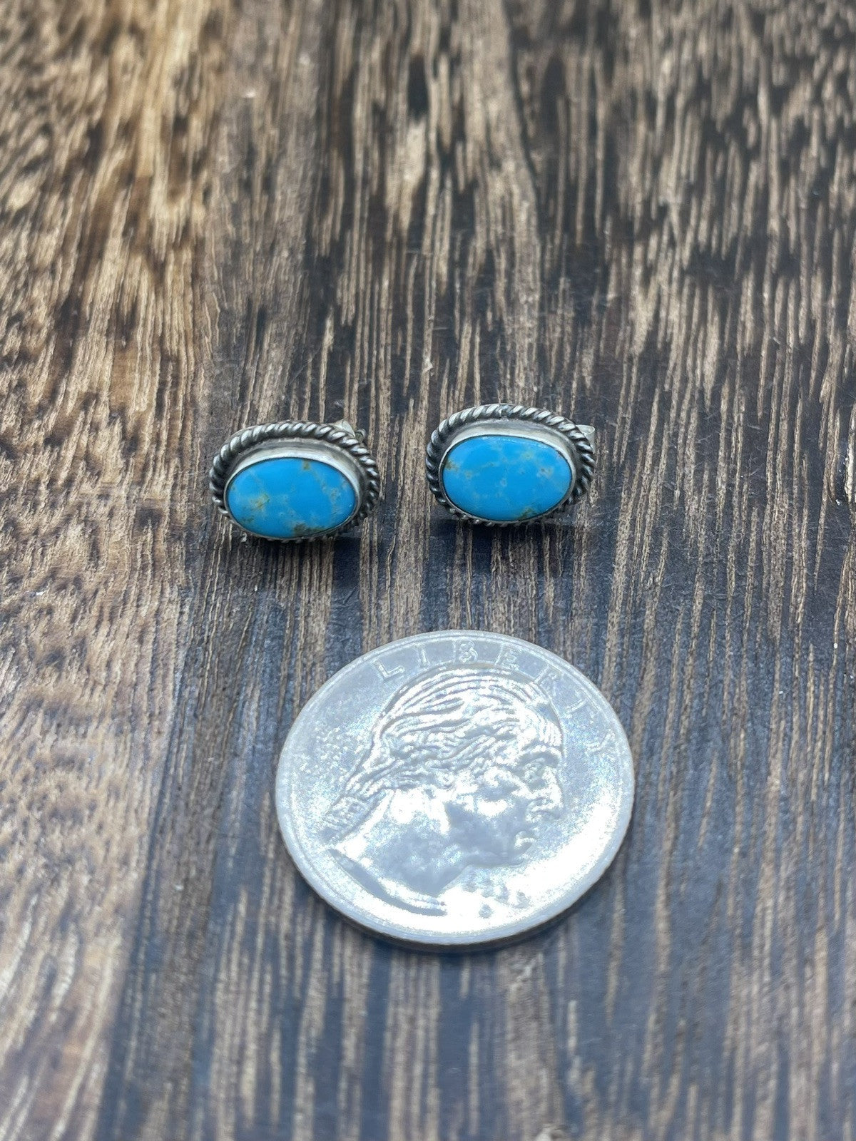 Navajo Handmade Sterling Silver Kingman Turquoise Post Stud Earrings Byron Begay