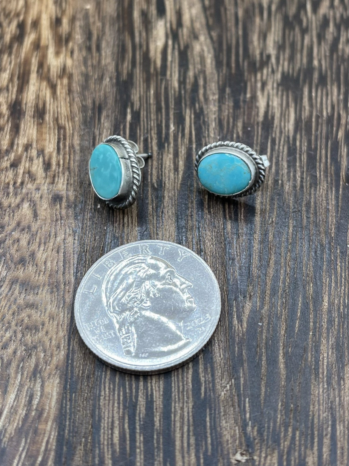 Navajo Handmade Sterling Silver Kingman Turquoise Post Stud Earrings Byron Begay