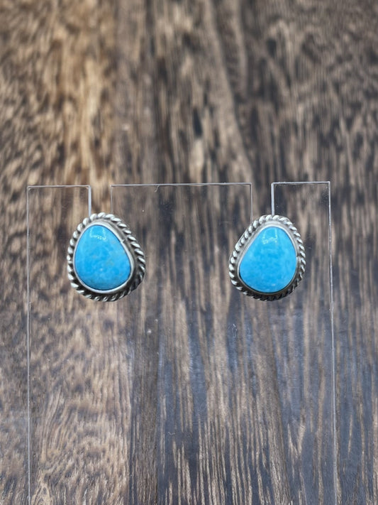 Navajo Handmade Sterling Silver Kingman Turquoise Post Stud Earrings Byron Begay