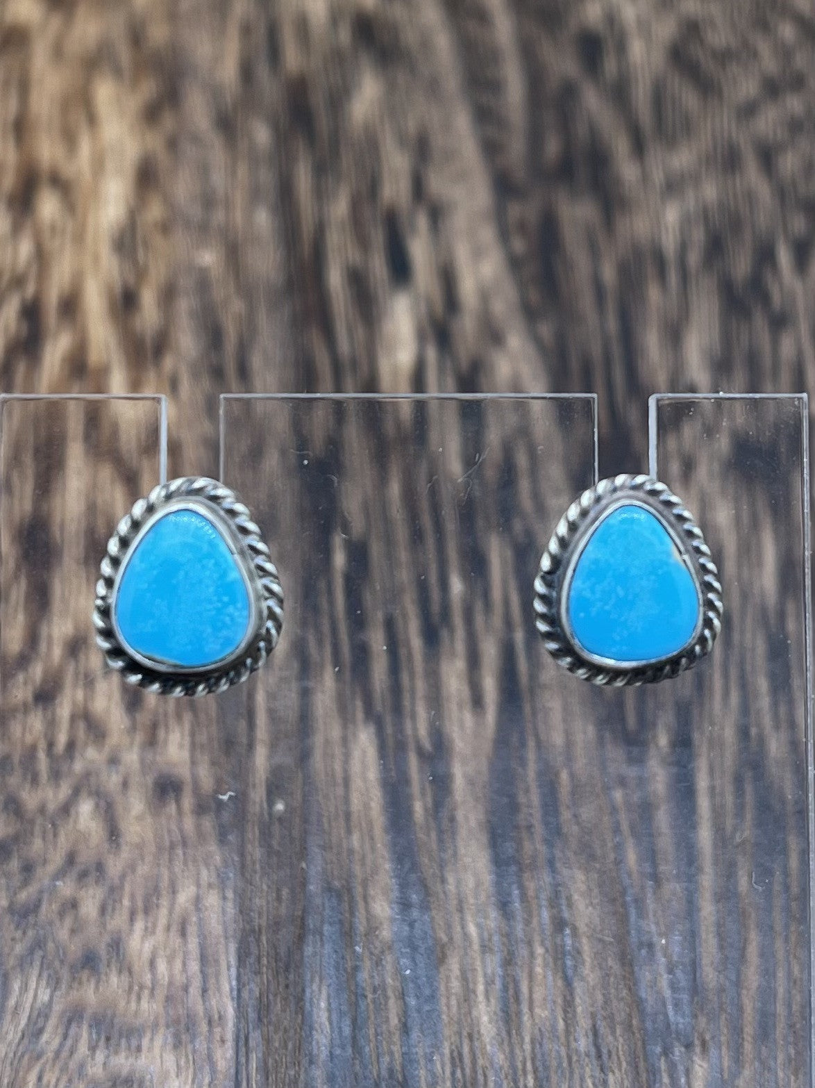 Navajo Handmade Sterling Silver Kingman Turquoise Post Stud Earrings Byron Begay