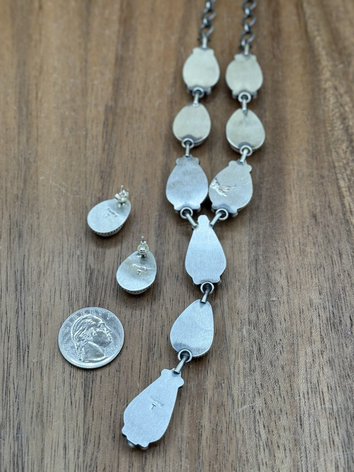 Navajo Handmade Sterling Silver Red Spiny Oyster Shell Lariat Necklace Set 20”