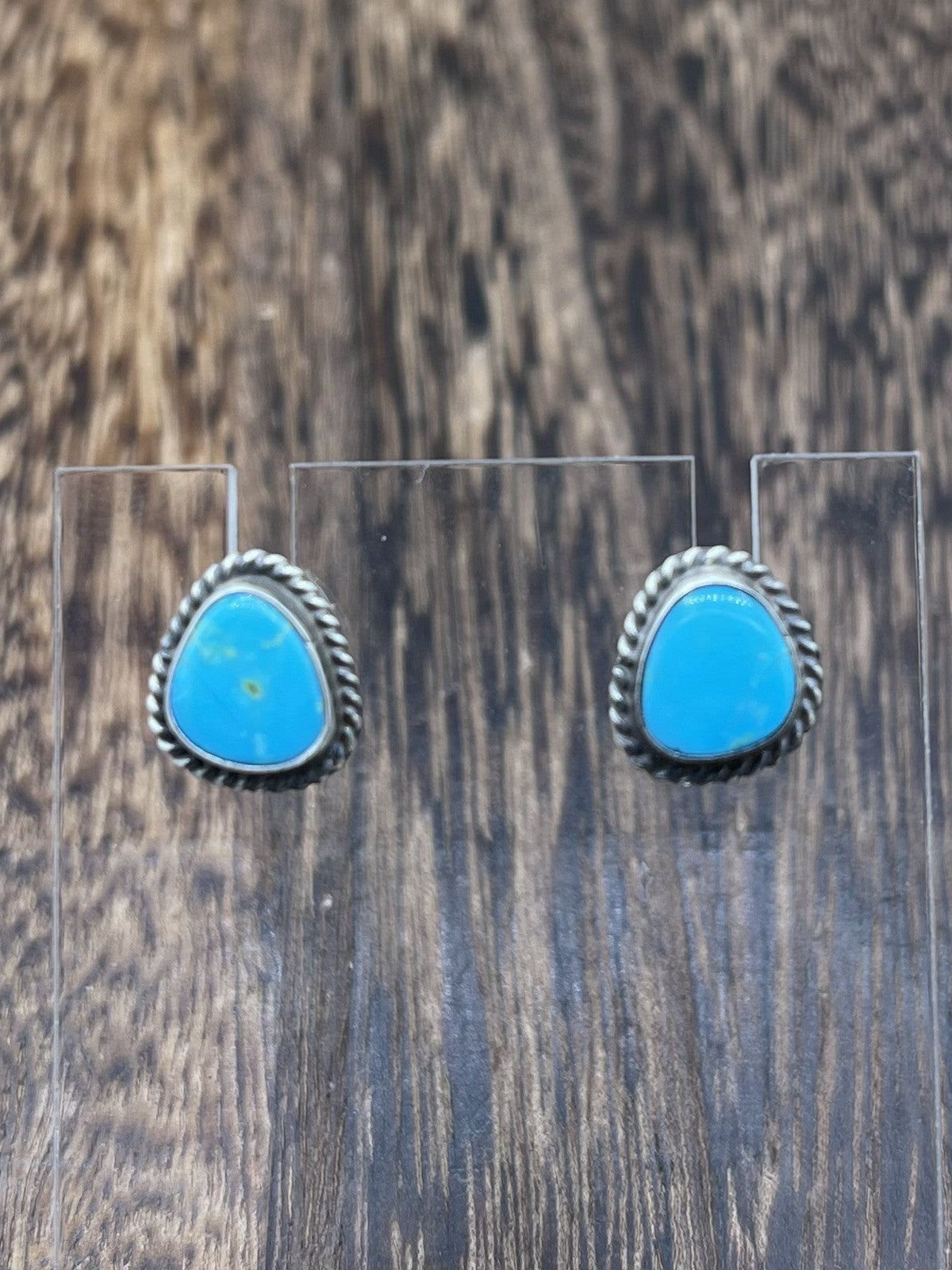 Navajo Handmade Sterling Silver Kingman Turquoise Post Stud Earrings Byron Begay