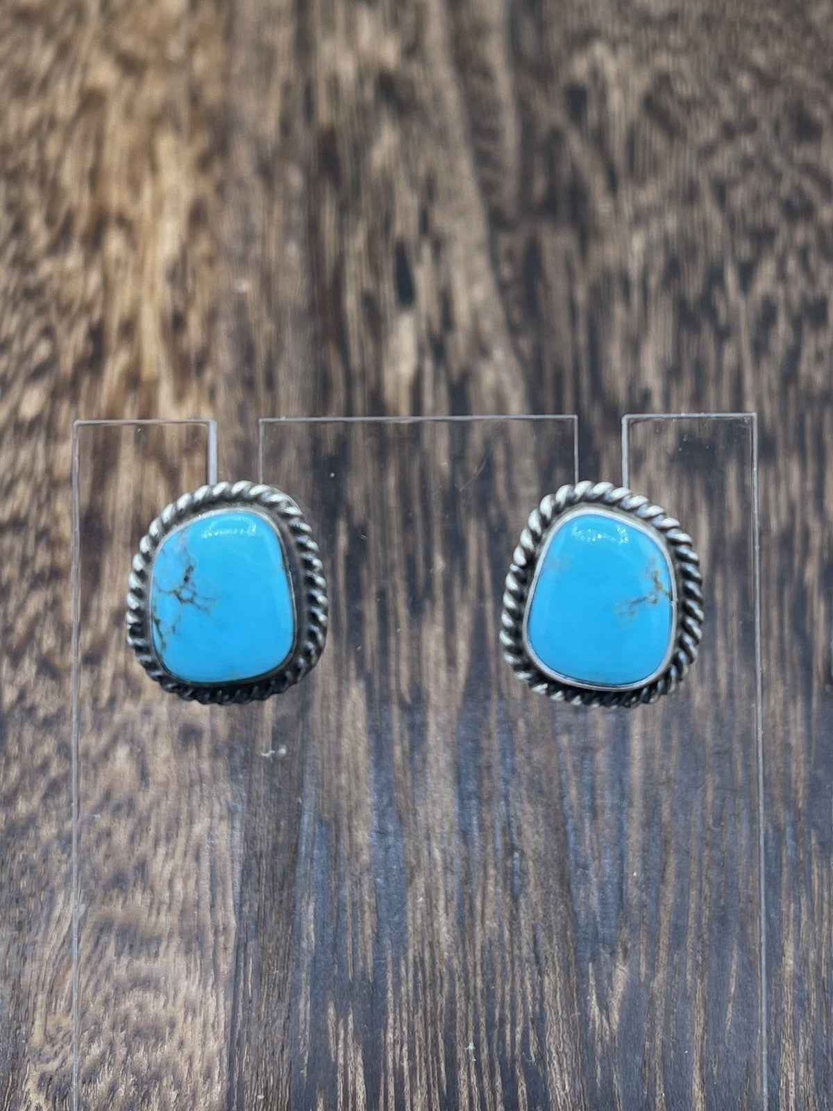 Navajo Handmade Sterling Silver Kingman Turquoise Post Stud Earrings Byron Begay