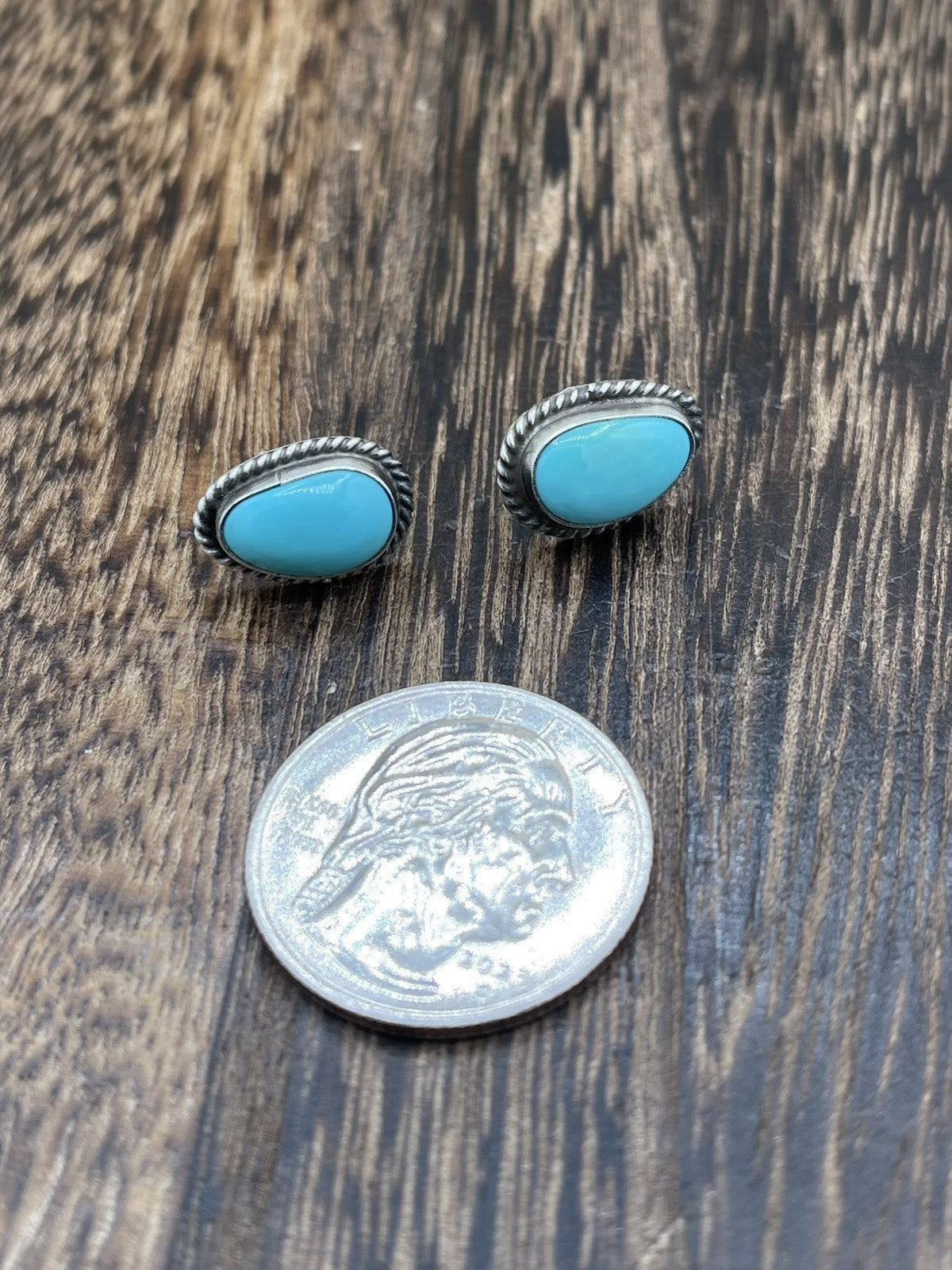 Navajo Handmade Sterling Silver Kingman Turquoise Post Stud Earrings Byron Begay