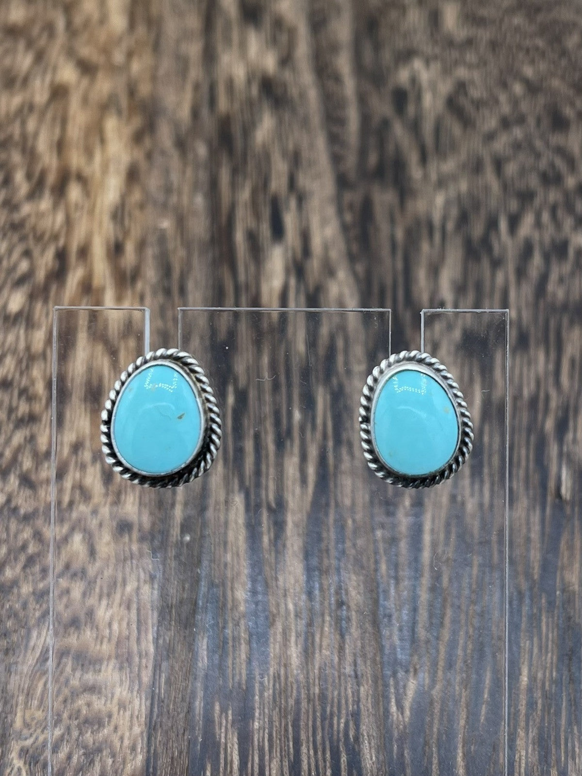 Navajo Handmade Sterling Silver Kingman Turquoise Post Stud Earrings Byron Begay