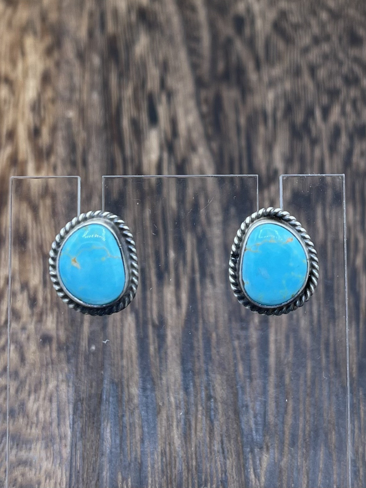 Navajo Handmade Sterling Silver Kingman Turquoise Post Stud Earrings Byron Begay