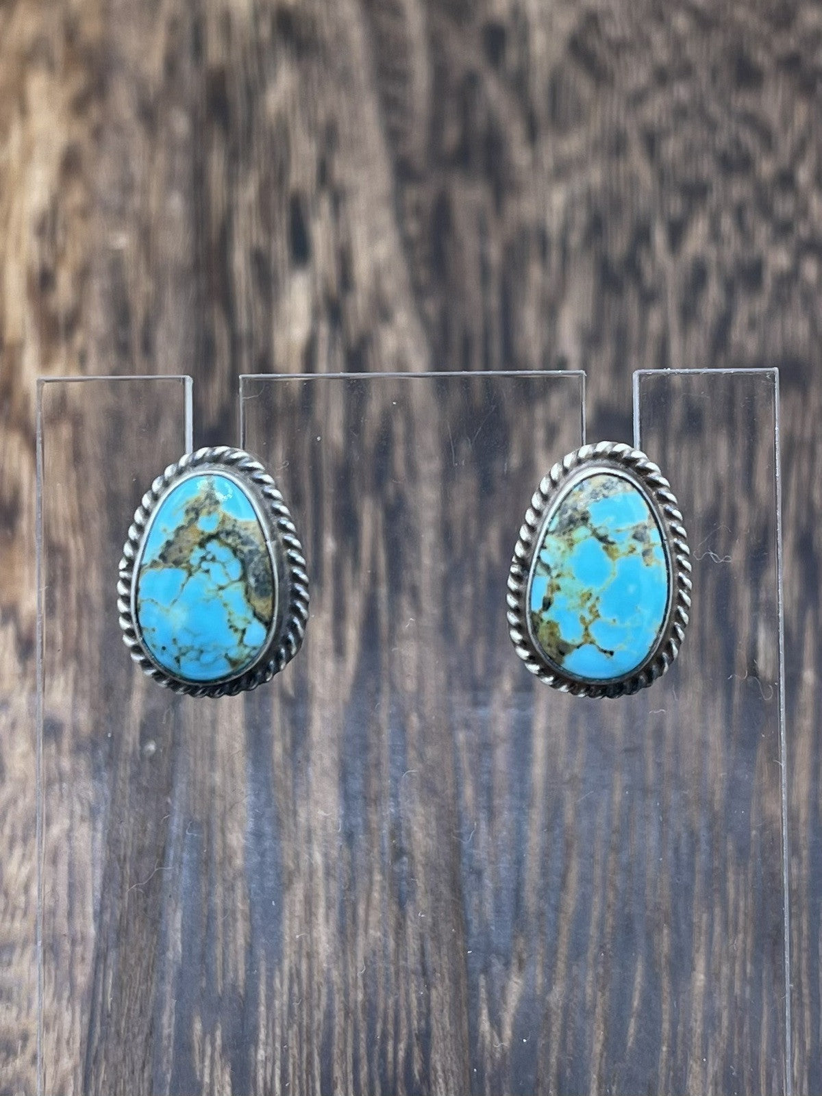 Navajo Handmade Sterling Silver Kingman Turquoise Post Stud Earrings Byron Begay